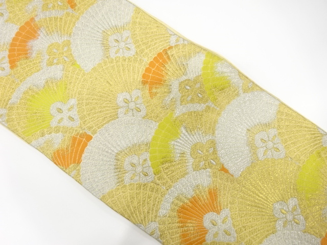 JAPANESE KIMONO / ANTIQUE FUKURO OBI / WOVEN FLORAL SEIGAIHA